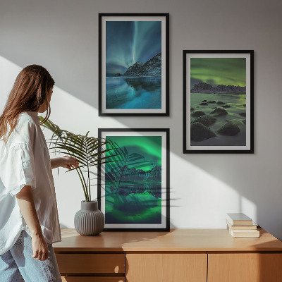 Lot de 3 tableaux pour salon Paysage hivernal d'aurores boréales