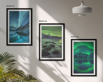 Lot de 3 tableaux pour salon Paysage hivernal d'aurores boréales