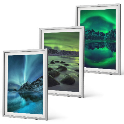 Lot de 3 tableaux pour salon Paysage hivernal d'aurores boréales