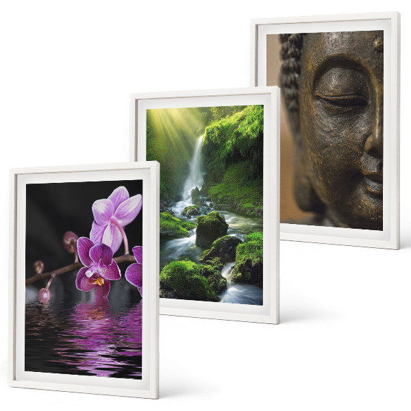 Cadre photo mural Cascade de fleurs, rocher de Bouddha, zen