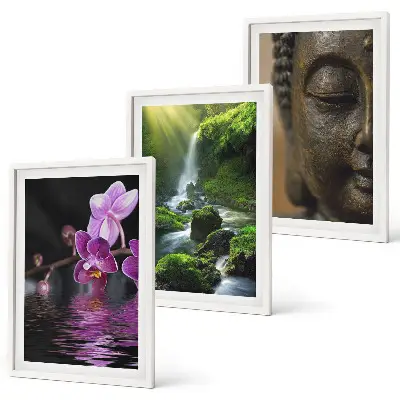 Cadre photo mural cascade de fleurs avec rocher de Bouddha zen