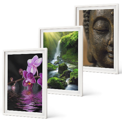 Cadre photo mural Cascade de fleurs, rocher de Bouddha, zen