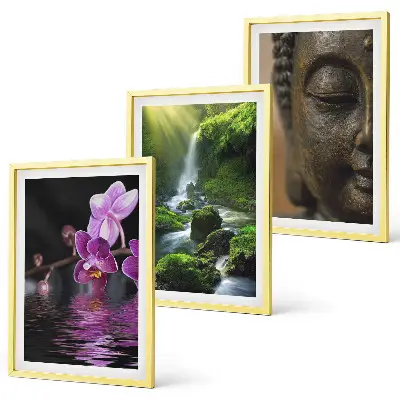 Cadre photo mural cascade de fleurs avec rocher de Bouddha zen