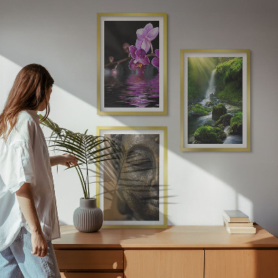Cadre photo mural Cascade de fleurs, rocher de Bouddha, zen