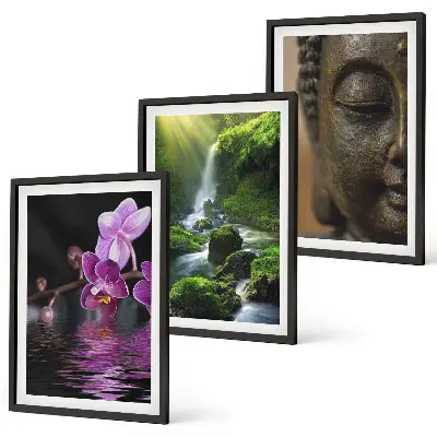 Cadre photo mural cascade de fleurs avec rocher de Bouddha zen