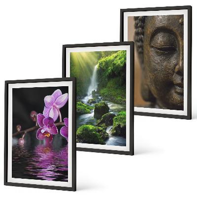 Cadre photo mural Cascade de fleurs, rocher de Bouddha, zen