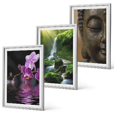 Cadre photo mural cascade de fleurs avec rocher de Bouddha zen