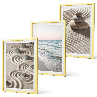 Lot de 3 tableaux pour salon Vagues sable eau pierres plage