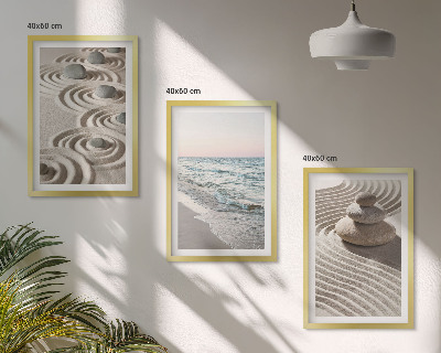 Lot de 3 tableaux pour salon Vagues sable eau pierres plage