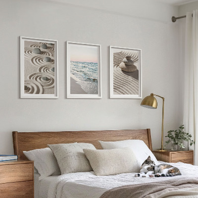Lot de 3 tableaux pour salon Vagues sable eau pierres plage