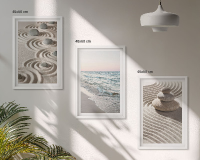 Lot de 3 tableaux pour salon Vagues sable eau pierres plage