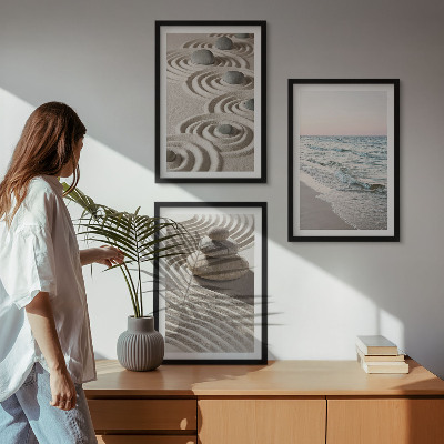 Lot de 3 tableaux pour salon Vagues sable eau pierres plage