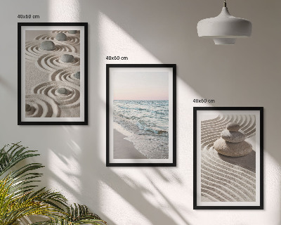Lot de 3 tableaux pour salon Vagues sable eau pierres plage