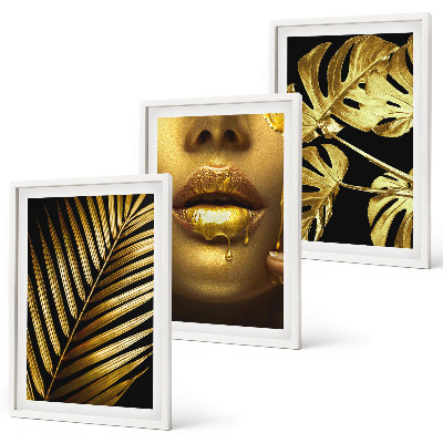 Lot de 3 tableaux pour salon Bouche de femme en palmier Monstera