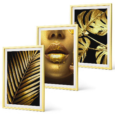Lot de 3 tableaux pour salon Bouche de femme en palmier Monstera