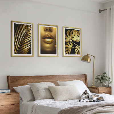 Lot de 3 tableaux pour salon Bouche de femme en palmier Monstera