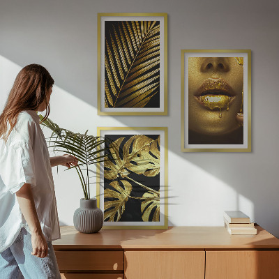 Lot de 3 tableaux pour salon Bouche de femme en palmier Monstera