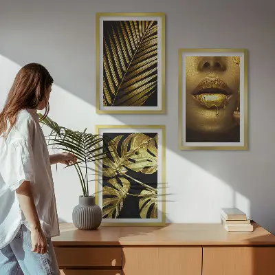 Tableau Bouche de femme en palmier Monstera lot de 3 pièces pour salon