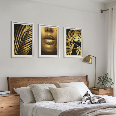Lot de 3 tableaux pour salon Bouche de femme en palmier Monstera