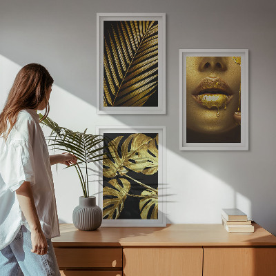 Lot de 3 tableaux pour salon Bouche de femme en palmier Monstera