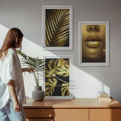 Tableau Bouche de femme en palmier Monstera lot de 3 pièces pour salon