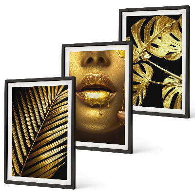 Lot de 3 tableaux pour salon Bouche de femme en palmier Monstera