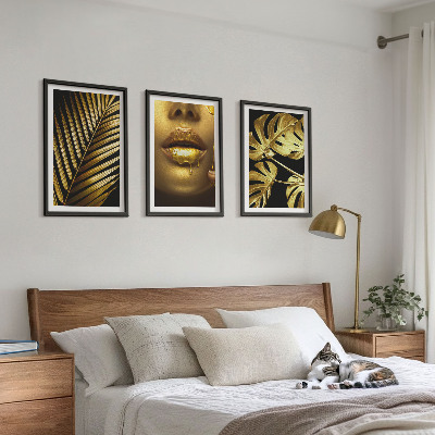Lot de 3 tableaux pour salon Bouche de femme en palmier Monstera