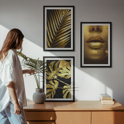 Lot de 3 tableaux pour salon Bouche de femme en palmier Monstera