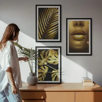 Tableau Bouche de femme en palmier Monstera lot de 3 pièces pour salon