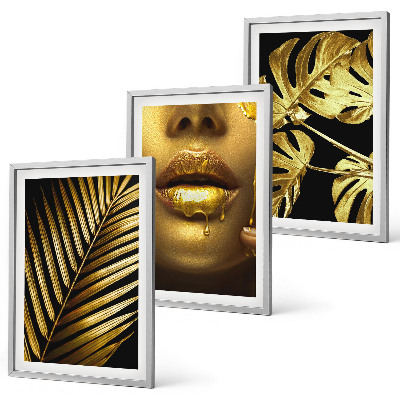 Lot de 3 tableaux pour salon Bouche de femme en palmier Monstera