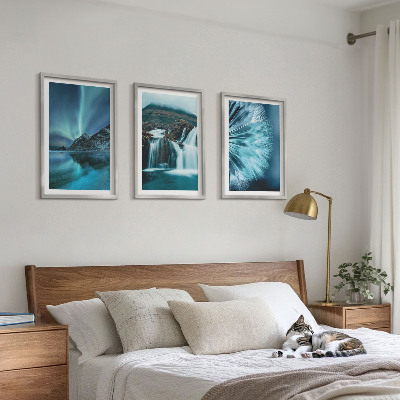 Lot de 3 tableaux pour salon Paysages d'hiver avec cascades