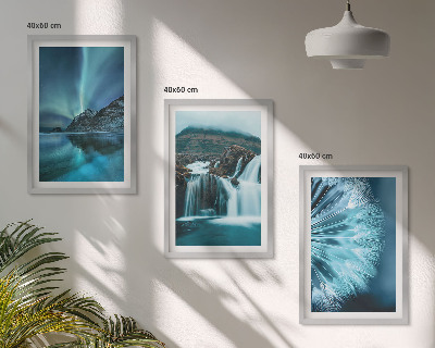 Lot de 3 tableaux pour salon Paysages d'hiver avec cascades
