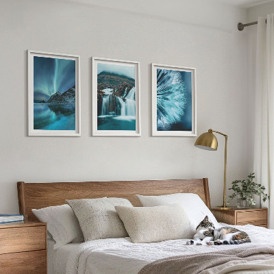 Lot de 3 tableaux pour salon Paysages d'hiver avec cascades