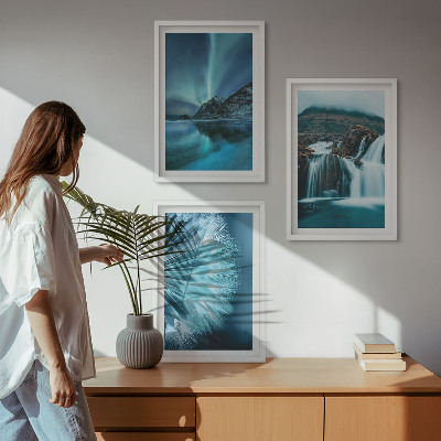 Lot de 3 tableaux pour salon Paysages d'hiver avec cascades