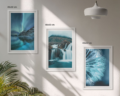 Lot de 3 tableaux pour salon Paysages d'hiver avec cascades