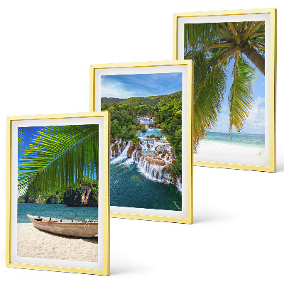 Cadre photo mural Plage, bateau, cascades, palmiers