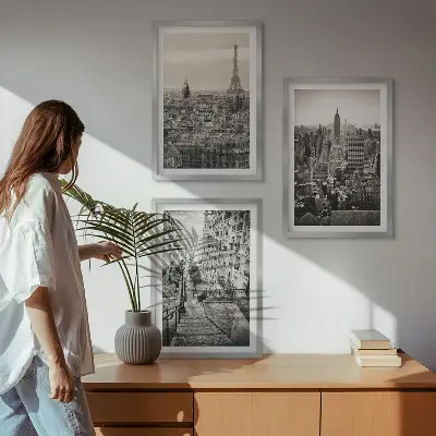 Lot de 3 tableaux pour salon représentant les escaliers de Paris et New York