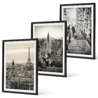Lot de 3 tableaux pour salon représentant les escaliers de Paris et New York