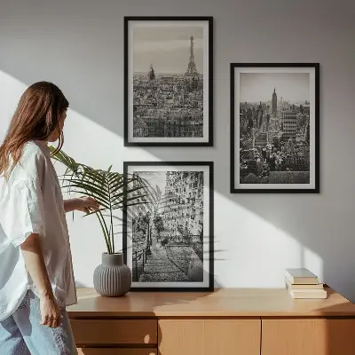 Lot de 3 tableaux pour salon représentant les escaliers de Paris et New York