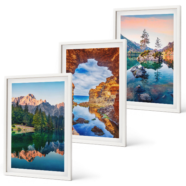 Lot de 3 tableaux pour salon Reflets des rochers des lacs de montagne