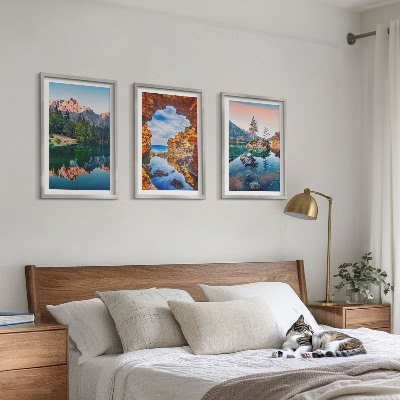 Lot de 3 tableaux pour salon Reflets des rochers des lacs de montagne