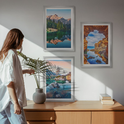 Lot de 3 tableaux pour salon Reflets des rochers des lacs de montagne