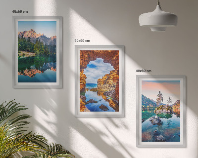 Lot de 3 tableaux pour salon Reflets des rochers des lacs de montagne