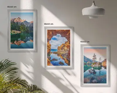Lot de 3 tableaux pour salon représentant les reflets des rochers des lacs de montagne