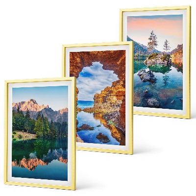 Lot de 3 tableaux pour salon Reflets des rochers des lacs de montagne