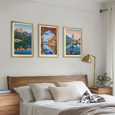 Lot de 3 tableaux pour salon Reflets des rochers des lacs de montagne