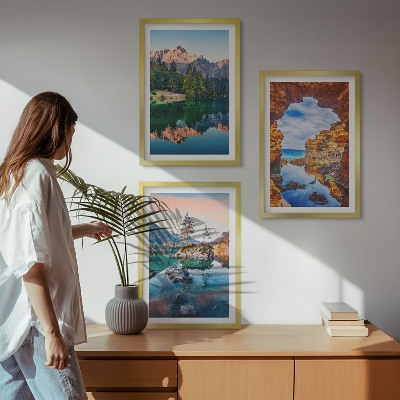 Lot de 3 tableaux pour salon Reflets des rochers des lacs de montagne