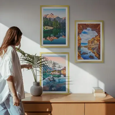 Lot de 3 tableaux pour salon représentant les reflets des rochers des lacs de montagne