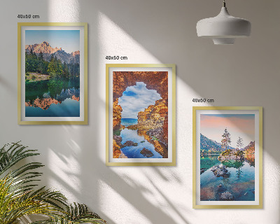 Lot de 3 tableaux pour salon Reflets des rochers des lacs de montagne