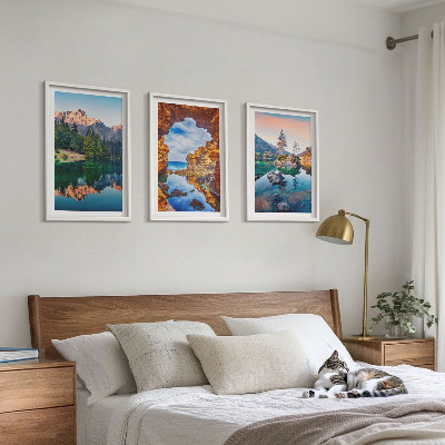 Lot de 3 tableaux pour salon Reflets des rochers des lacs de montagne